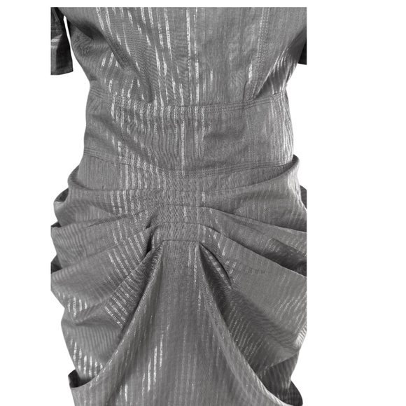 AllSaints Spitalfields “Elma” Metallic Hooded Draped Dress – Size UK 10 (US 6) - Picture 6 of 12
